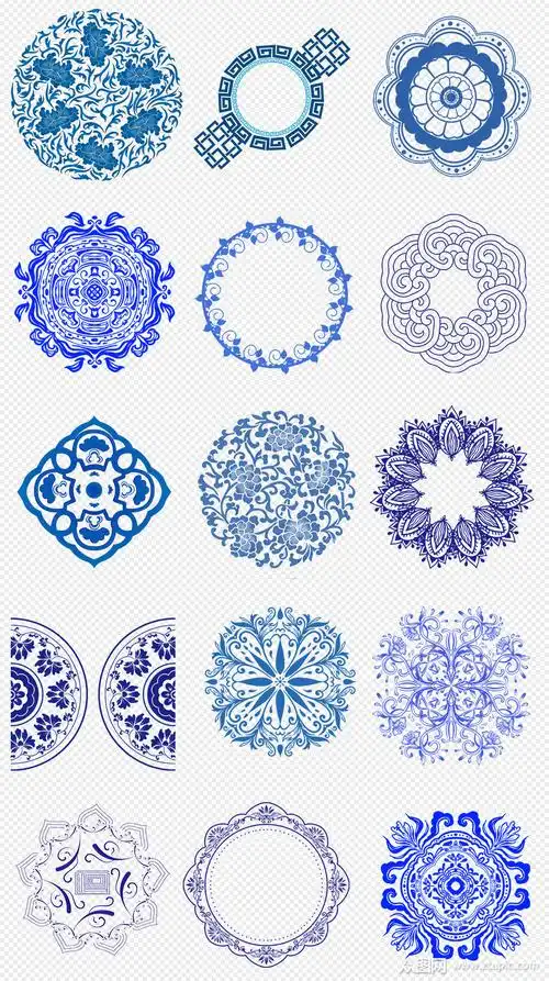 中国风青花瓷花纹纹理图案png免抠素材
