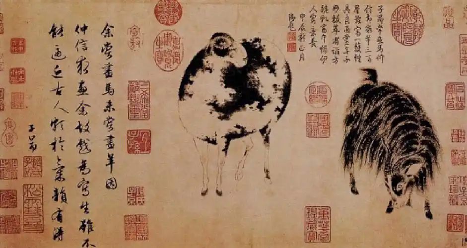 二羊图元 赵孟頫 纸本水墨赵孟頫(1254-1322),元代书画家,文学家.
