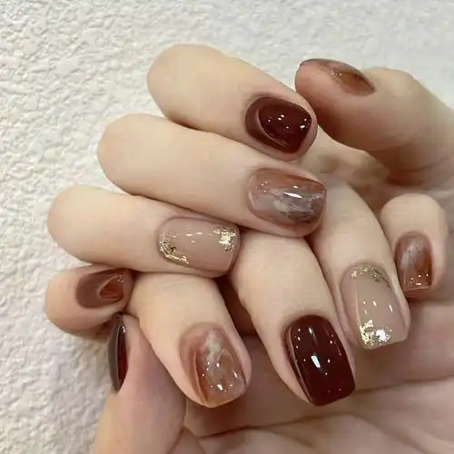 穿戴甲美甲甲片批发新款糖色晕染琥珀金箔指甲贴成品可拆卸假指甲