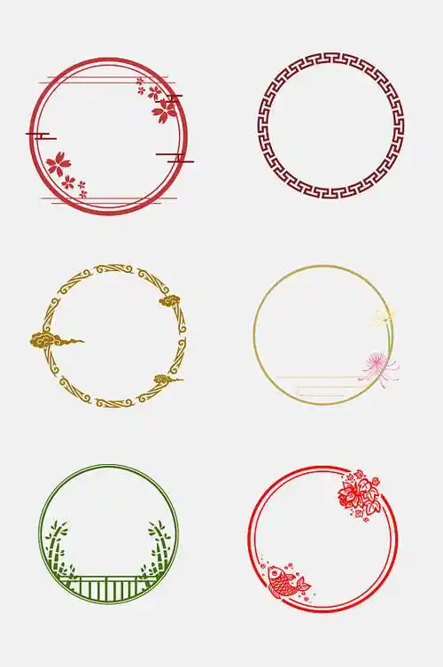 唯美中国风圆形边框免抠元素