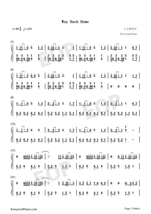 way back home-一开口都想恋爱了-抖音神曲双手简谱预览1-钢琴谱文件