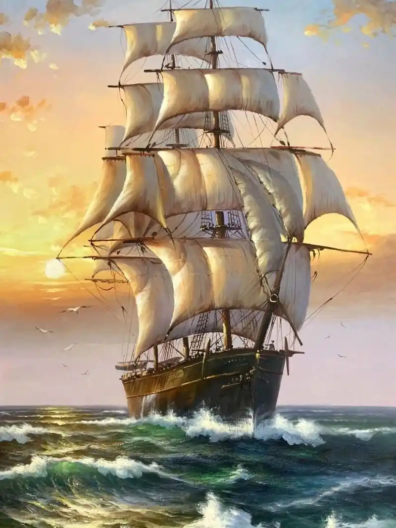 美图分享,高档帆船油画三幅,有细节图 现货拍照,80x160㎝,布面油画