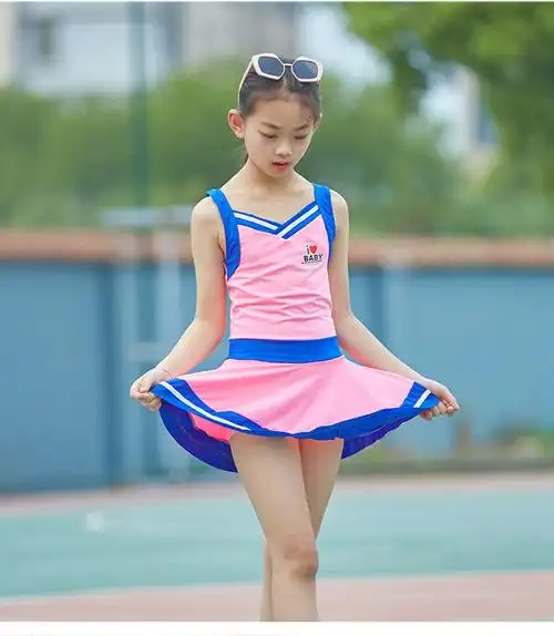 泳衣 儿童女童中大童游泳衣运动版型连体平角5-18岁培训连体泳装