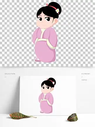 中国风q版卡通可爱扁平手绘中国古代妇女