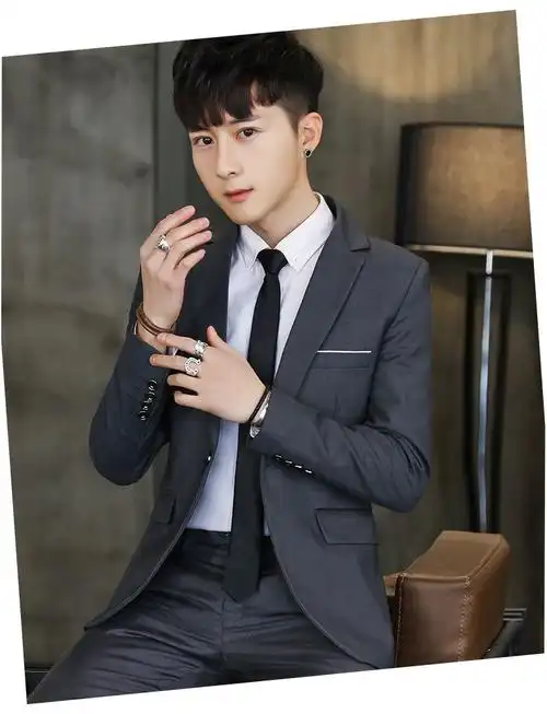 新款男士西服套装韩版修身青年帅气休闲小西装正装三件套郎结婚礼服