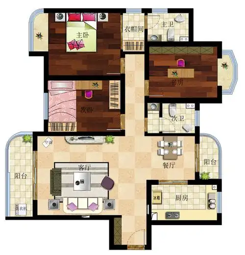 110㎡三居客厅装修案例效果图-济南城市人家马一荣装修案例