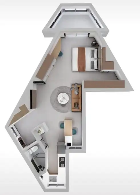 整体户型像是一个圣诞树,整体户型很不规则,弯弯曲曲的拐角很多