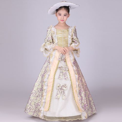 儿童欧洲宫廷英国女皇服装欧式女舞蹈服拖尾公主裙礼服古装演出服
