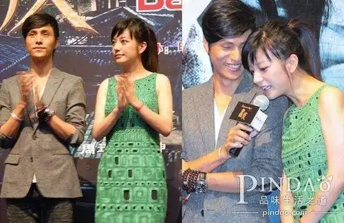 组图赵薇绿色裙装搭配陈坤灰色西装