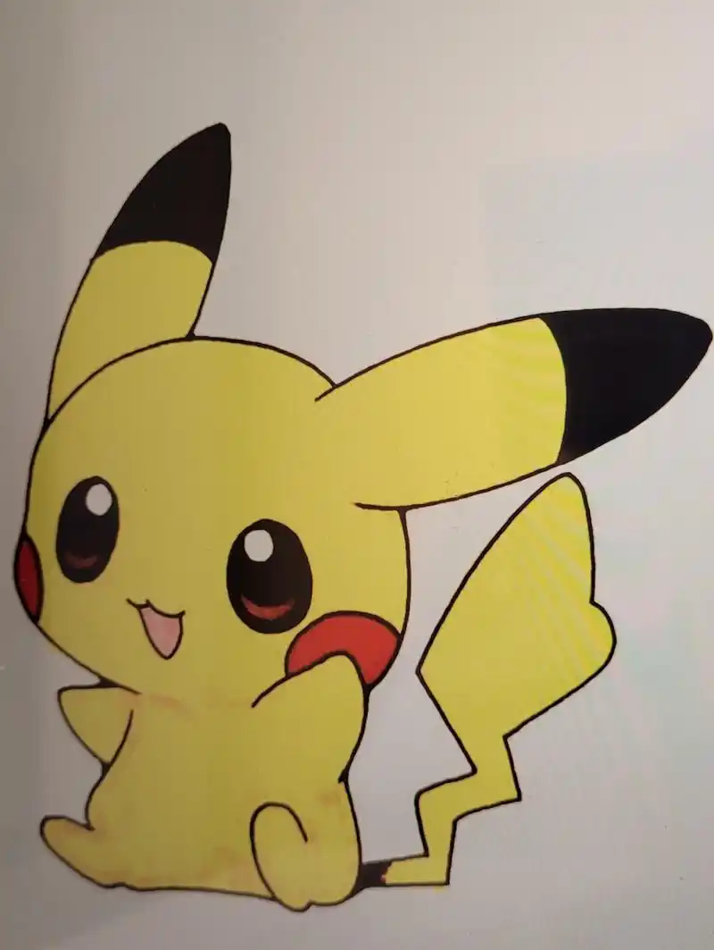 简单画93皮卡丘 绘画重点:卡通人物手和脸遮挡关系两只耳朵远近大小