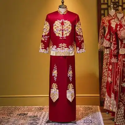 秀禾服男年中式结婚礼服新郎龙凤褂中国风男士敬酒唐装