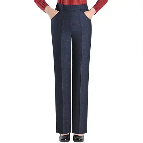 春秋款侧拉链女裤妈妈筒裤开口高腰中年女式西装裤