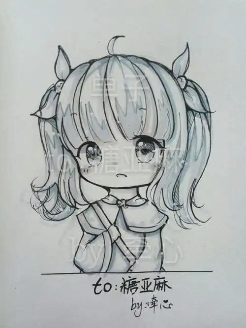 可爱 少女 呆萌 q版 马克笔 人设作者牵心