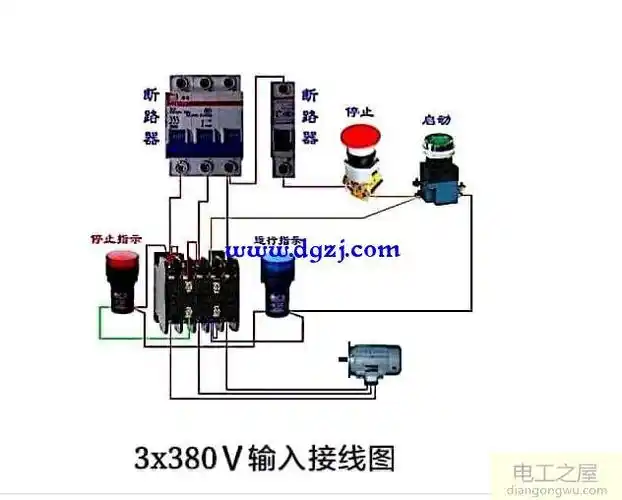 380v控制交流接触器起停实物接线图