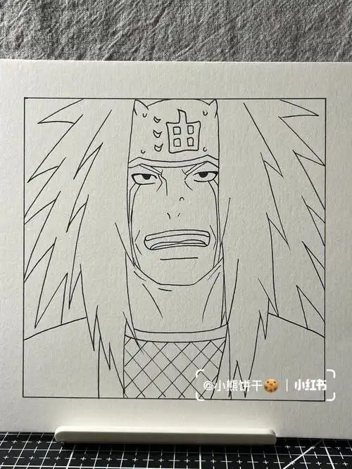 手绘火影忍者自来也附线稿过程