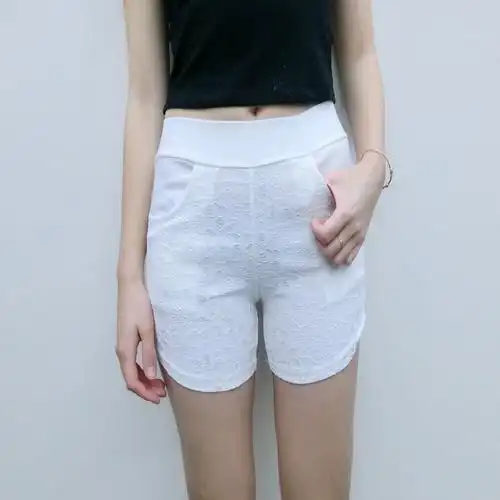 白色短裤女夏5分裤外穿潮显瘦宽松蕾丝中腰松紧带百搭弹力打底裤