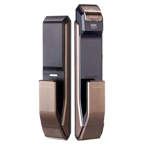 三星p718智能指纹密码磁卡电子家用防盗门锁(咖啡棕)