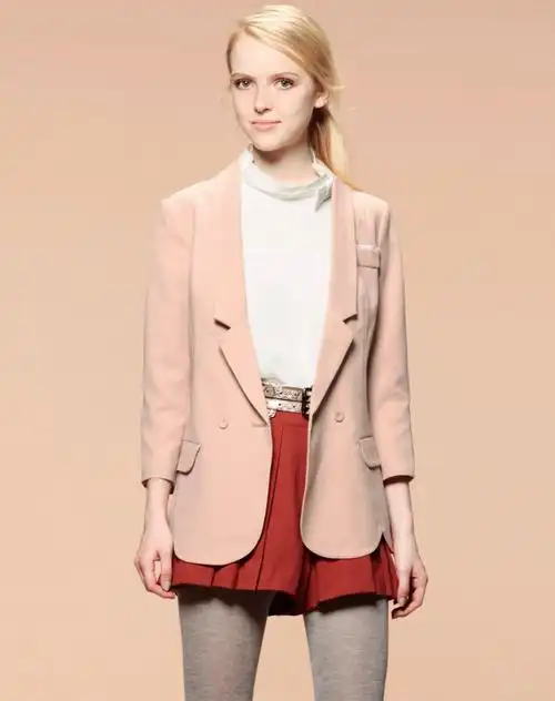 豆沙色气质七分袖外套