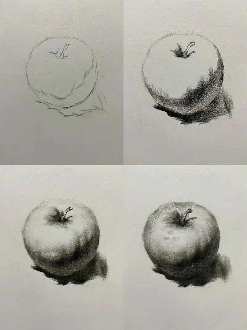 基础静物,苹果的画法!简单好学!同学们快来试试吧!#素描  - 抖音