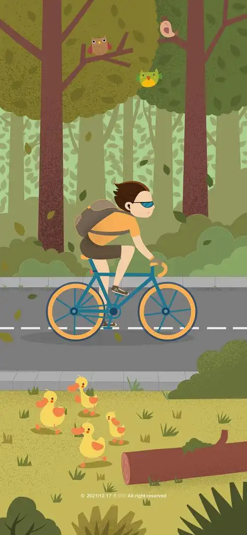 扁平卡通风一个人在户外自由骑车|插画|儿童插画|景泰绘 - 原创作品