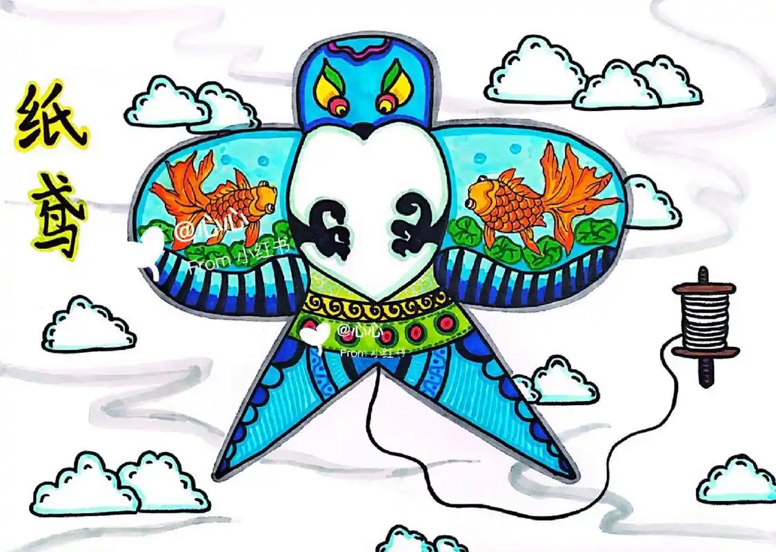 儿童画–纸鸢‖风筝(有课件步骤) 适合6-7岁 适合春天上的课程