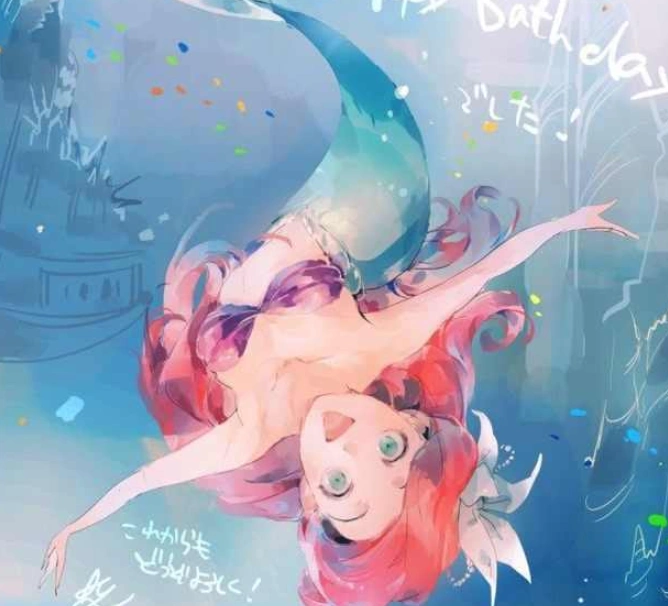 巨蟹座梦幻美人鱼插画:这位巨蟹座的美人鱼,娇小的外形,小女生特有的