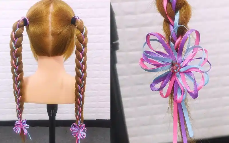 这款双马尾彩带儿童编发既简单又漂亮