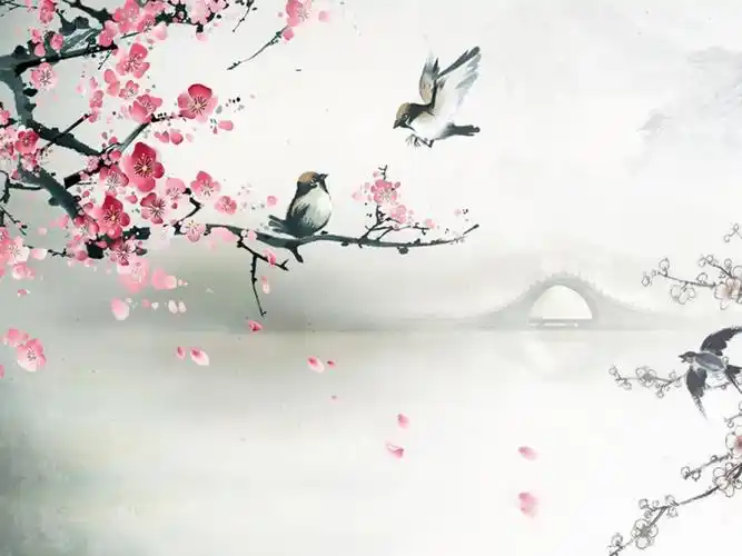 国画梅花山水图桌面壁纸