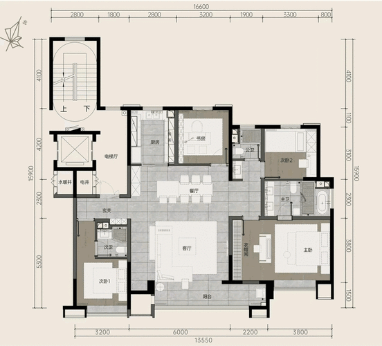 180平米漂亮户型,客厅和卧室开间都达到6m!