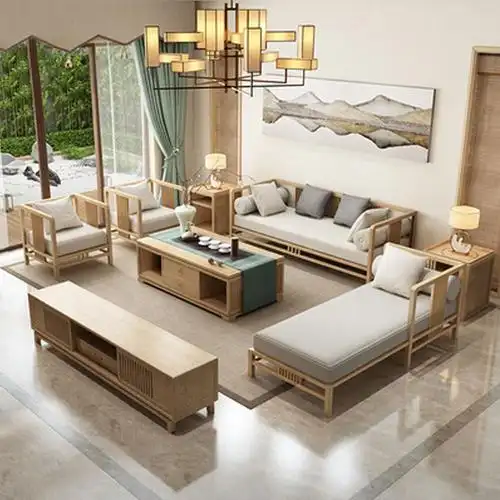 0成交0件白蜡木新中式沙发茶几简约现代实木沙发组合客厅小户型新中式