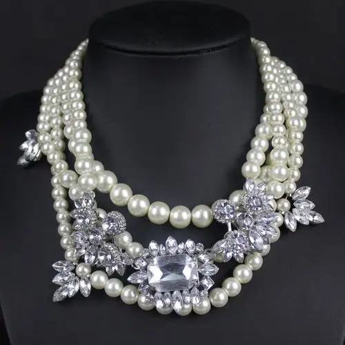 速卖通货源批发 欧美时尚大牌夸张水晶花朵多层珍珠项链xl495