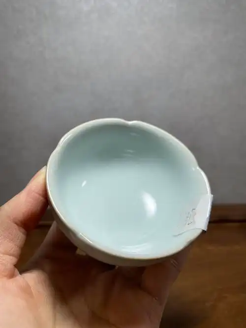 汝窑问鼎格物老款汝瓷月白色恋花杯一对对对茶杯