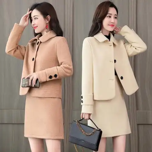 一步裙毛呢套装裙两件套冬