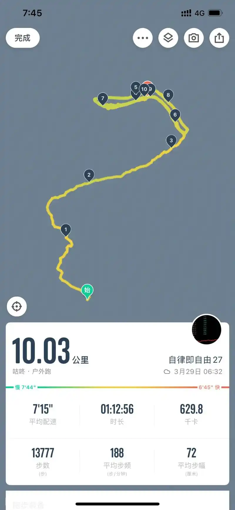 20220329跑步打卡常规10公里全程鼻呼吸 步频188  - 抖音