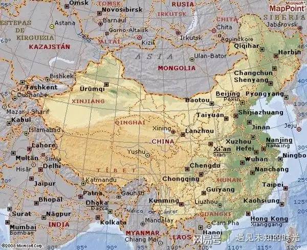 韩国版的中国地图,绘制出了中国各省份的分界线,标注了省会城市.