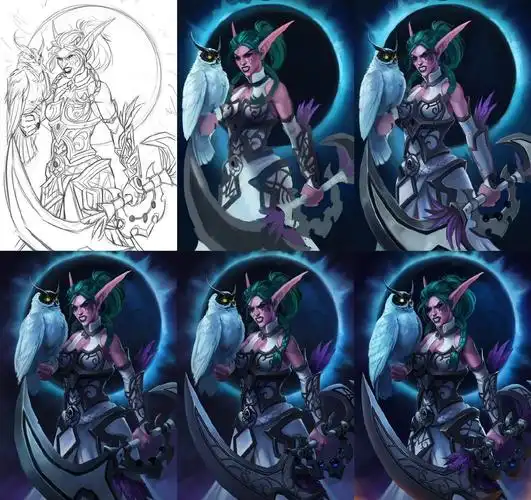 画作暗夜精灵女祭司泰兰德月夜战神形态