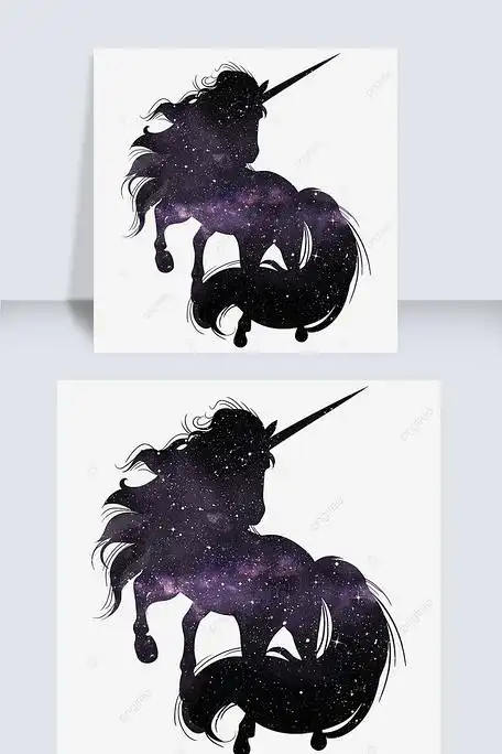 水彩星空独角兽剪影美丽