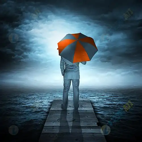 海边撑伞商务男子背影高清图片下载