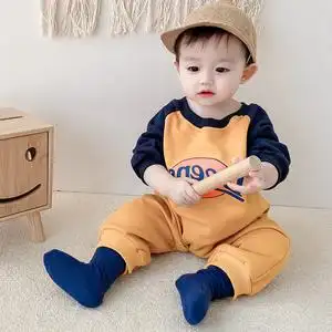 ins风网红哈衣婴儿衣服春秋季韩国可爱超萌开裆连体衣宝宝洋气男1