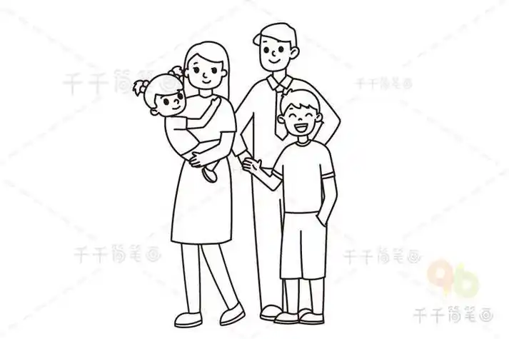 8人全家福的简笔画