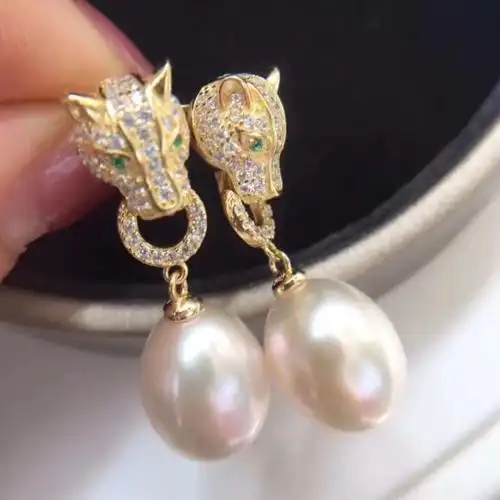 91 91 精品 卡地亚豹子头耳钉77天然水滴珍珠10-11mm天然91