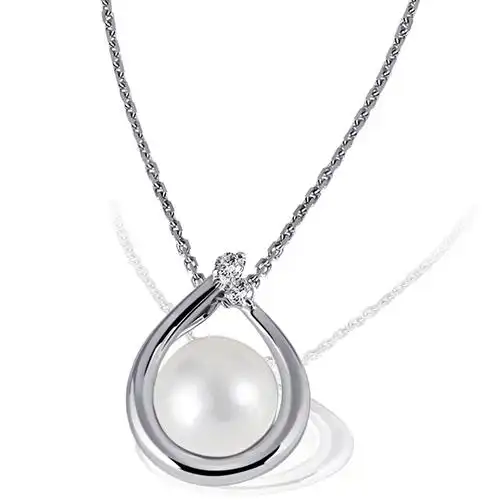goldmaid 女式珍珠项链9克拉白金淡水珍珠和2钻石