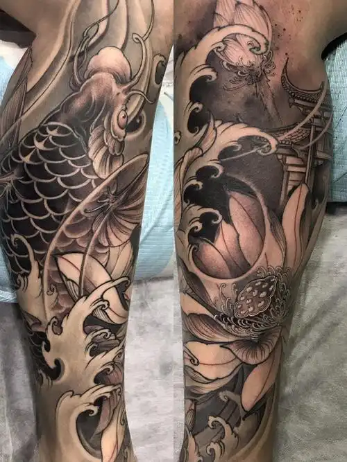 鲤鱼跃龙门_纹身图案手稿图片_王焱的纹身作品集