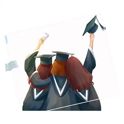 彩色手绘卡通学士服人物学生毕业季人物背影元素png素材