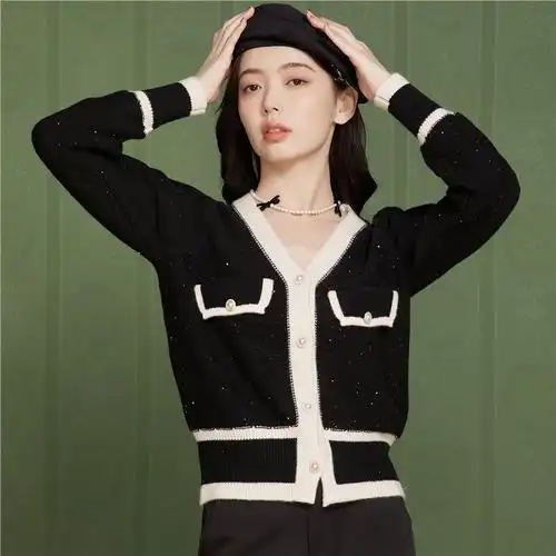 cachecache开衫针织外套女新款长袖时尚百搭洋气毛衣小香风上衣