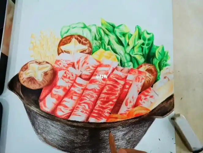 吃火锅的季节彩铅手绘彩铅美食