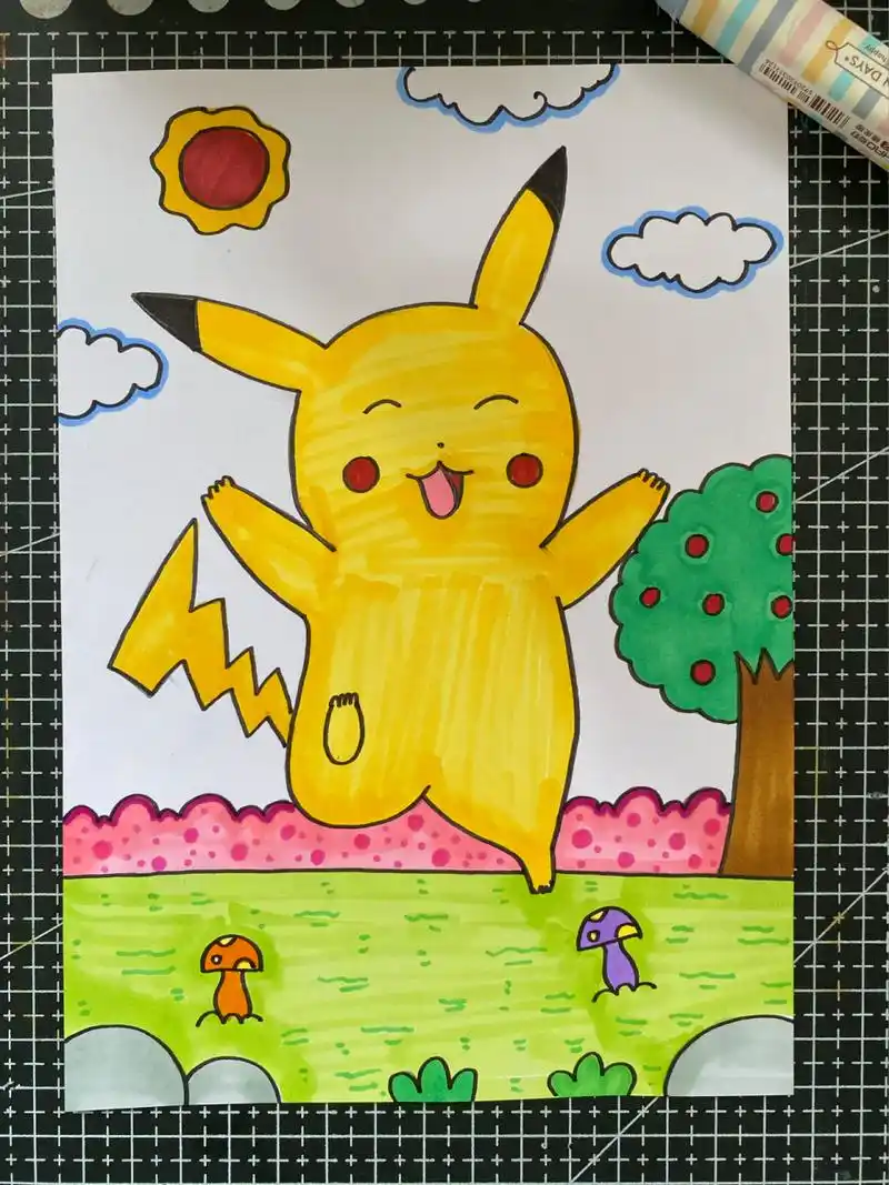 皮卡丘儿童画 可爱的皮卡丘卡通画 精灵宝可梦