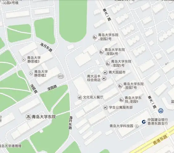 青岛大学东十二教在哪啊 帮我在这张地图上圈一下吧