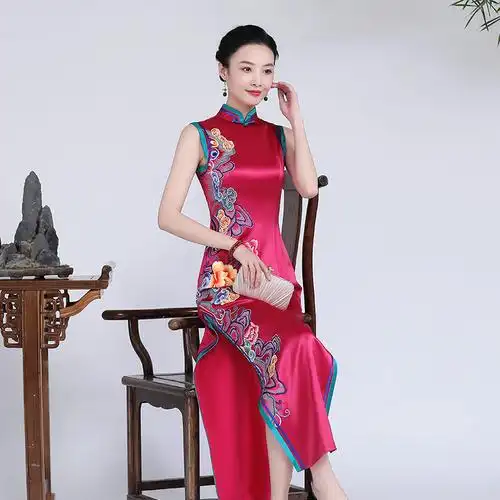 钱塘佳人旖旎高端私人定制重磅真丝绣花旗袍长款旗袍