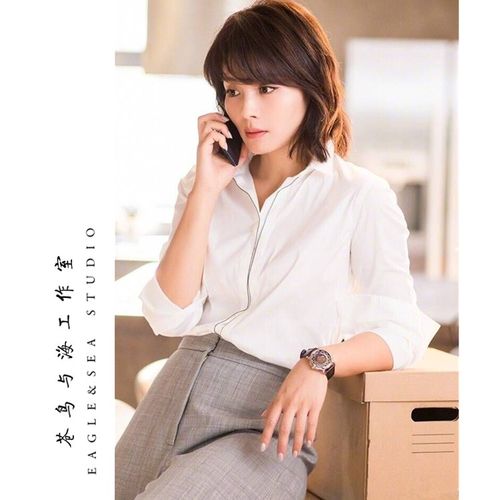 欢乐颂2安迪刘涛同款 简约ol白色长袖宽松镶边女衬衫上衣春夏新款